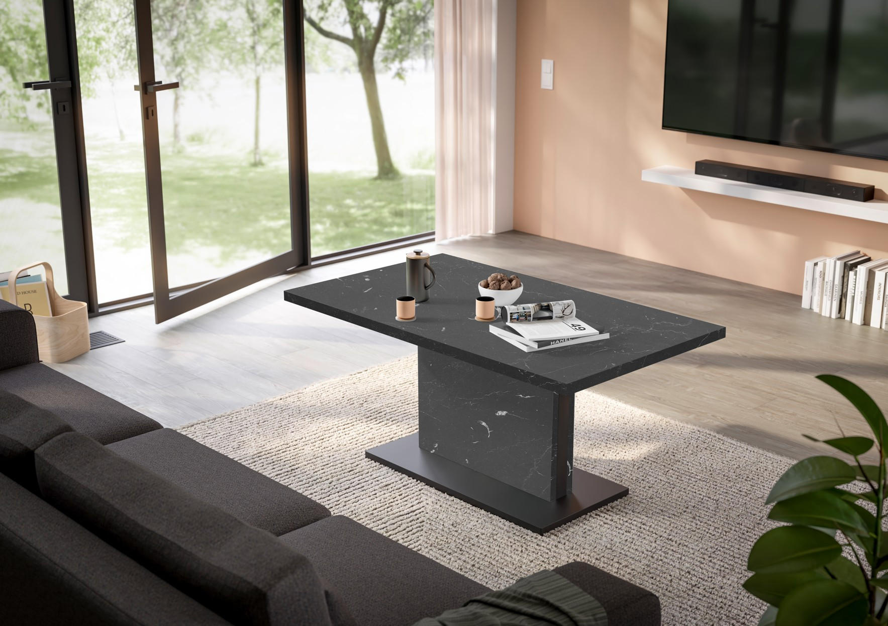 COUCHTISCH Lift rechteckig Schwarz  - Schwarz/Eiche Artisan, Design, Holzwerkstoff/Metall (120/55-69/70cm) - MID.YOU
