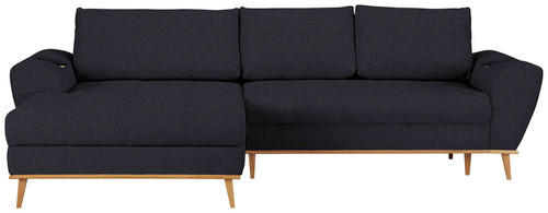 ECKSOFA in Webstoff Dunkelblau  - Eichefarben/Dunkelblau, Design, Holz/Textil (175/282cm) - Carryhome