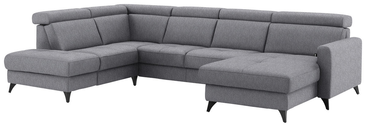 WOHNLANDSCHAFT Flachgewebe Grau  - Schwarz/Grau, Konventionell, Textil/Metall (215/333/174cm) - Beldomo System