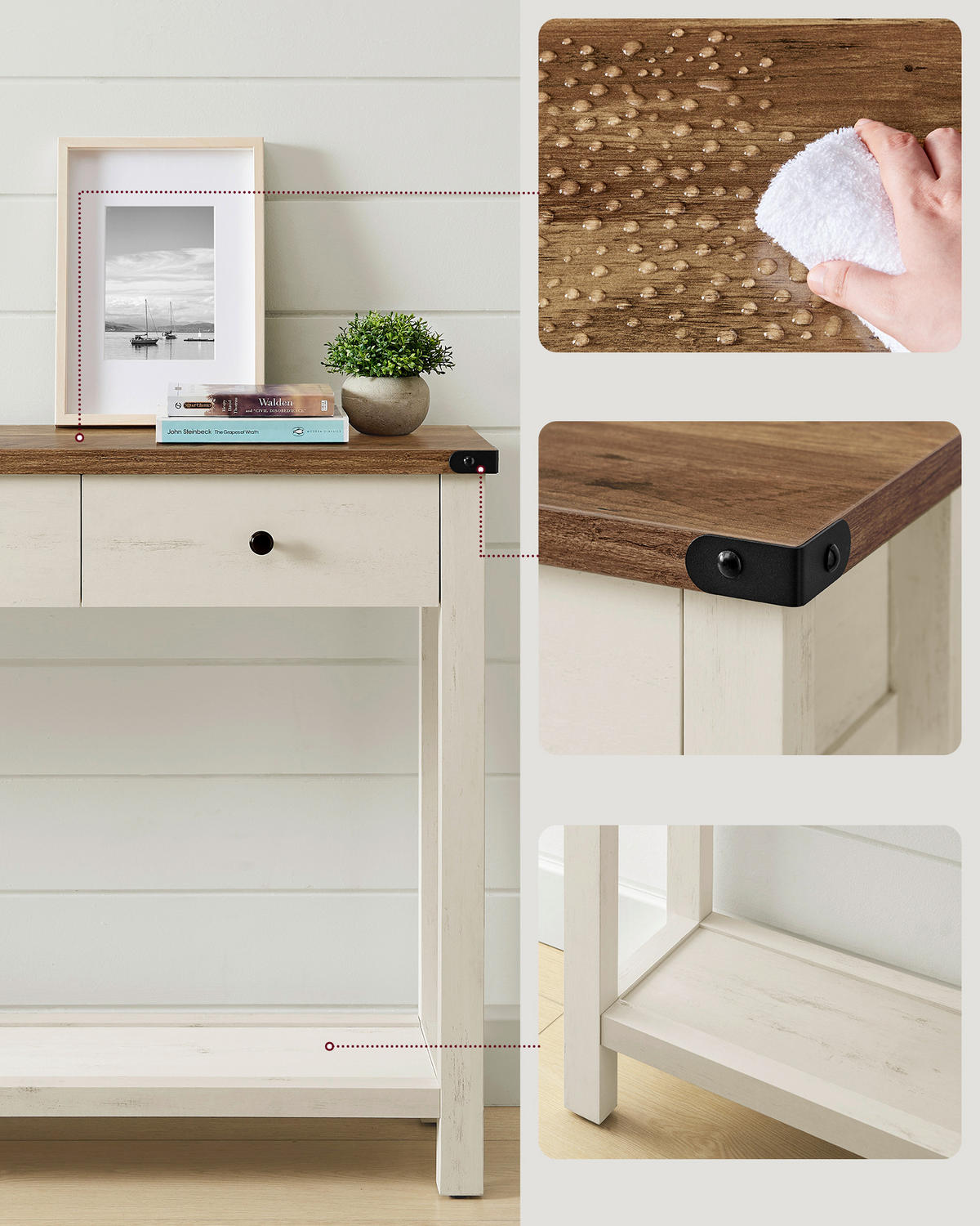 KONSOLENTISCH Weiß, Eichefarben  - Eichefarben/Schwarz, Trend, Holzwerkstoff/Metall (120/24/78cm) - Boxxx