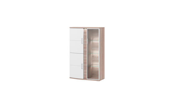 VITRINE in Weiß, Eichefarben - Eichefarben/Alufarben, Design, Glas/Holzwerkstoff (95,3/146,8/40,4cm) - Xora