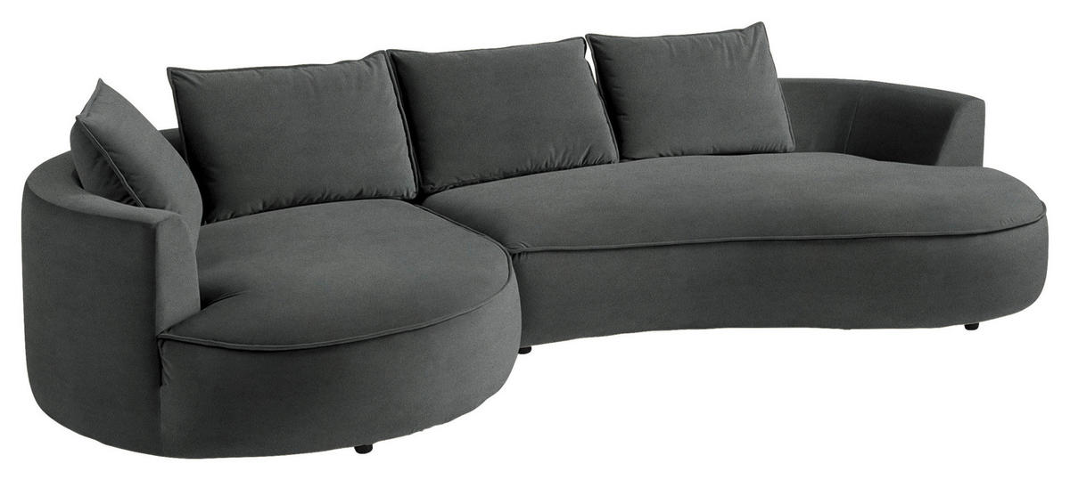 BIGSOFA in Samt Dunkelgrau  - Dunkelgrau/Schwarz, Design, Kunststoff/Textil (154/82/322cm) - home24