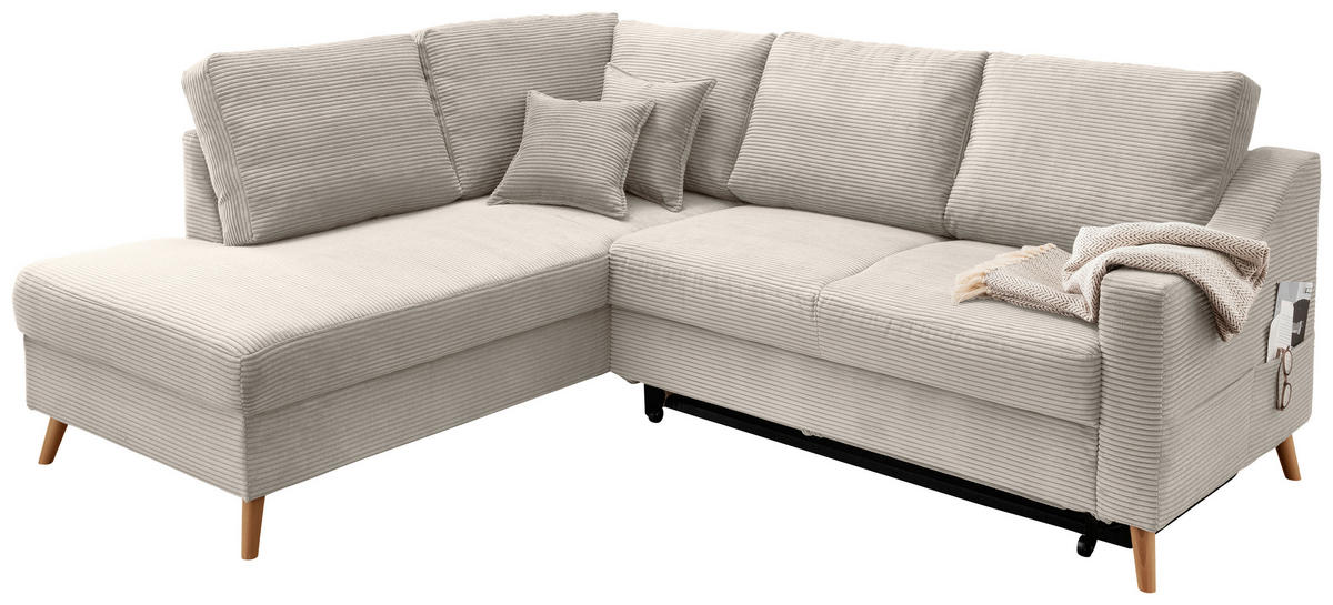 ECKSOFA in Cord Beige  - Beige/Naturfarben, Modern, Holz/Textil (200/230cm) - Livetastic