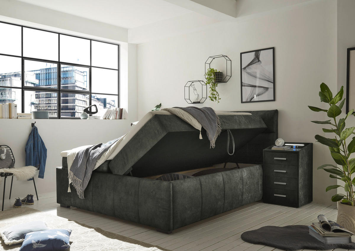 BOXBETT 180/200 cm  in Dunkelgrün  - Dunkelgrün/Schwarz, Konventionell, Kunststoff/Textil (180/200cm) - Modante