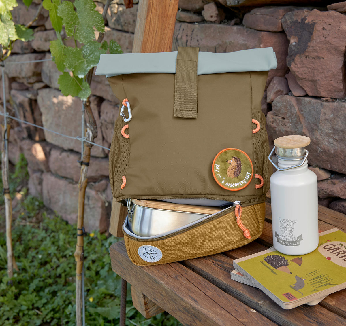 KINDERRUCKSACK Rolltop  - Olivgrün, Basics, Textil (23/11/32,5cm) - Lässig