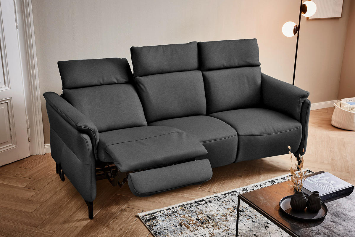 TRAPEZSOFA in Mikrofaser Dunkelgrau  - Dunkelgrau/Schwarz, Konventionell, Textil/Metall (221/103/95cm) - Dieter Knoll