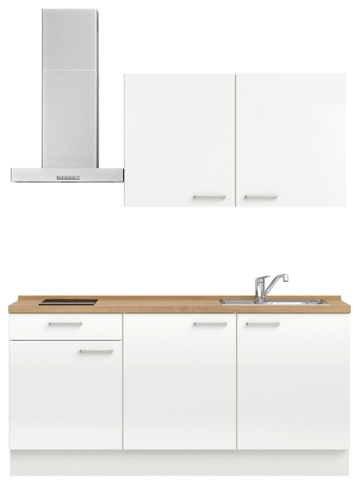 KÜCHENBLOCK Flash 180 cm  in Eichefarben, Weiß Hochglanz  - Edelstahlfarben/Eichefarben, MODERN, Holzwerkstoff/Metall (180cm) - Nobilia