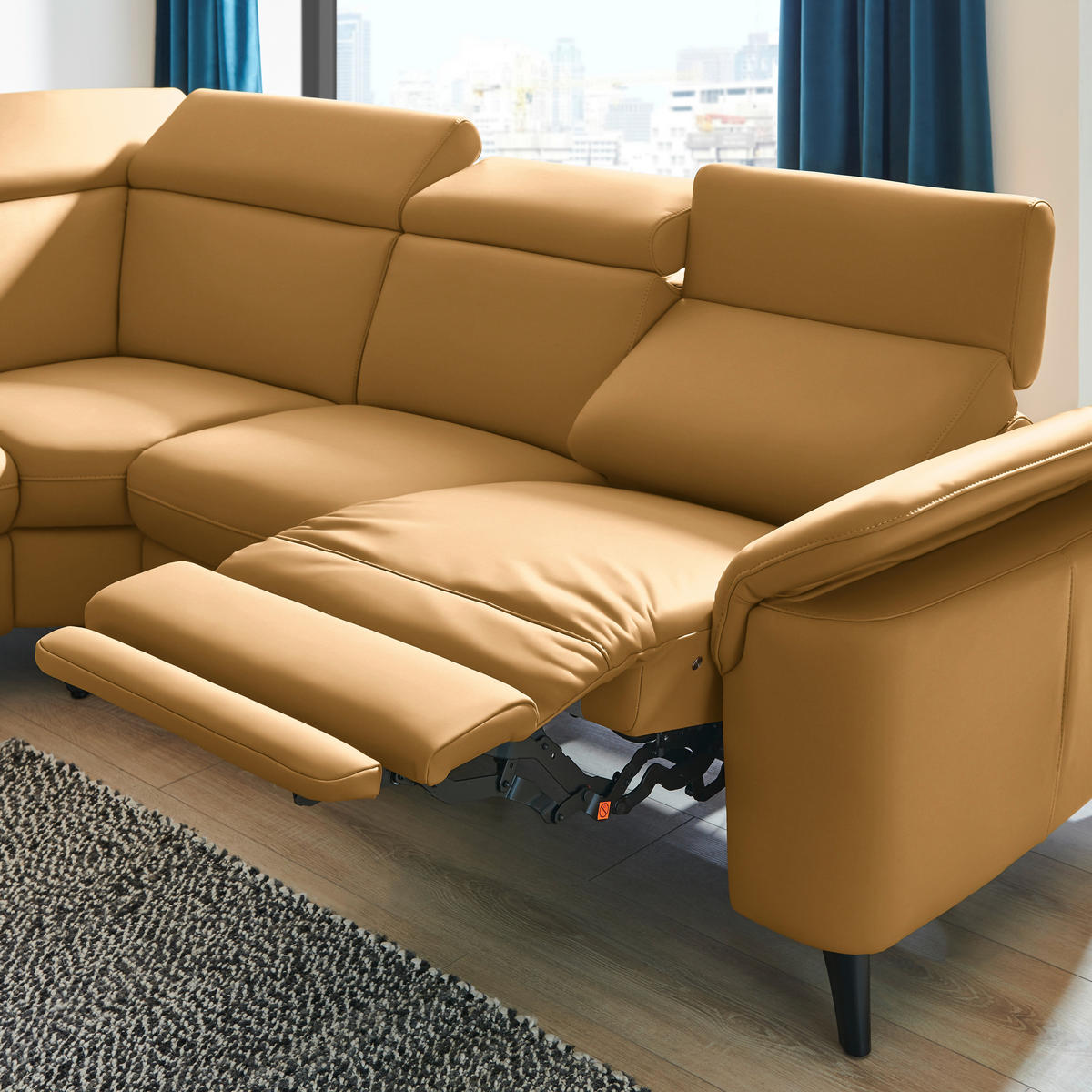 ECKSOFA in Echtleder Cognac  - Cognac/Schwarz, Design, Leder/Metall (239/285cm) - Cantus