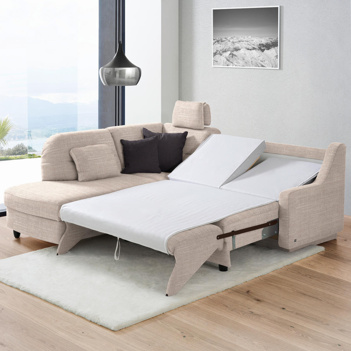 ECKSOFA in Chenille Beige  208/226 cm  - Beige/Schwarz, KONVENTIONELL, Textil (208/226cm) - Sedda