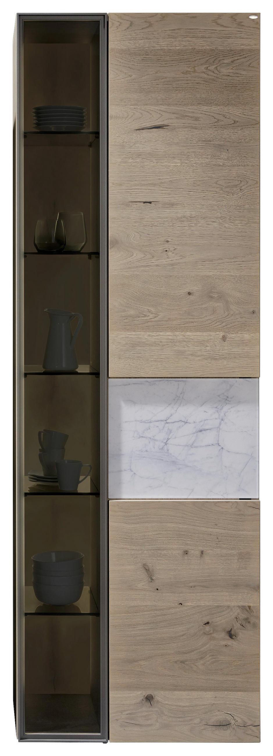 VITRINE Weiss, Wildeiche  64/194/42,6 cm  - Wildeiche/Weiss, Natur, Glas/Holz (64/194/42,6cm) - Voglauer