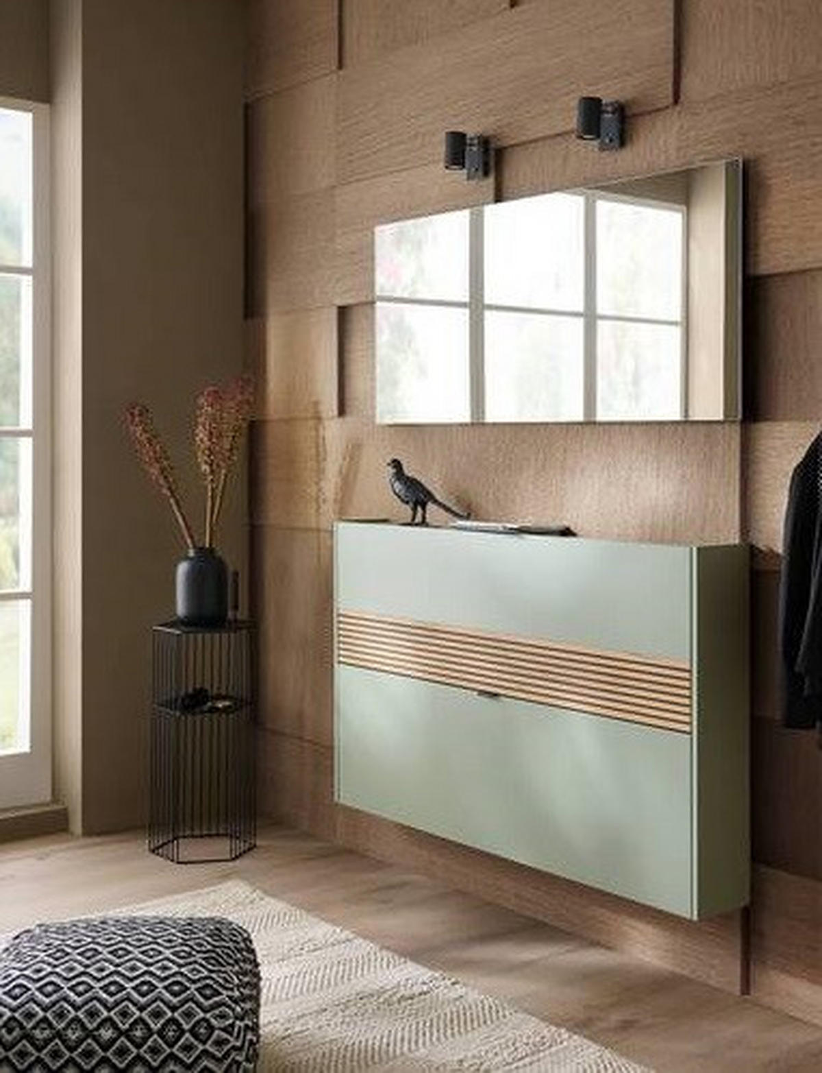 GARDEROBE 2-teilig  in 140/200/18 cm  - Eichefarben/Grün, Design, Glas/Holzwerkstoff (140/200/18cm) - Voleo