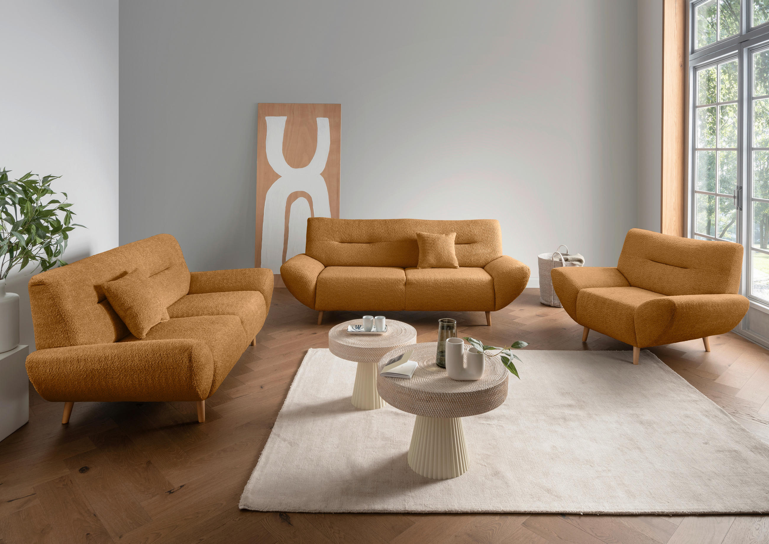 3-SITZER-SOFA Bouclé Goldfarben  - Wildeiche/Goldfarben, KONVENTIONELL, Holz/Textil (205/81/90cm) - MID.YOU