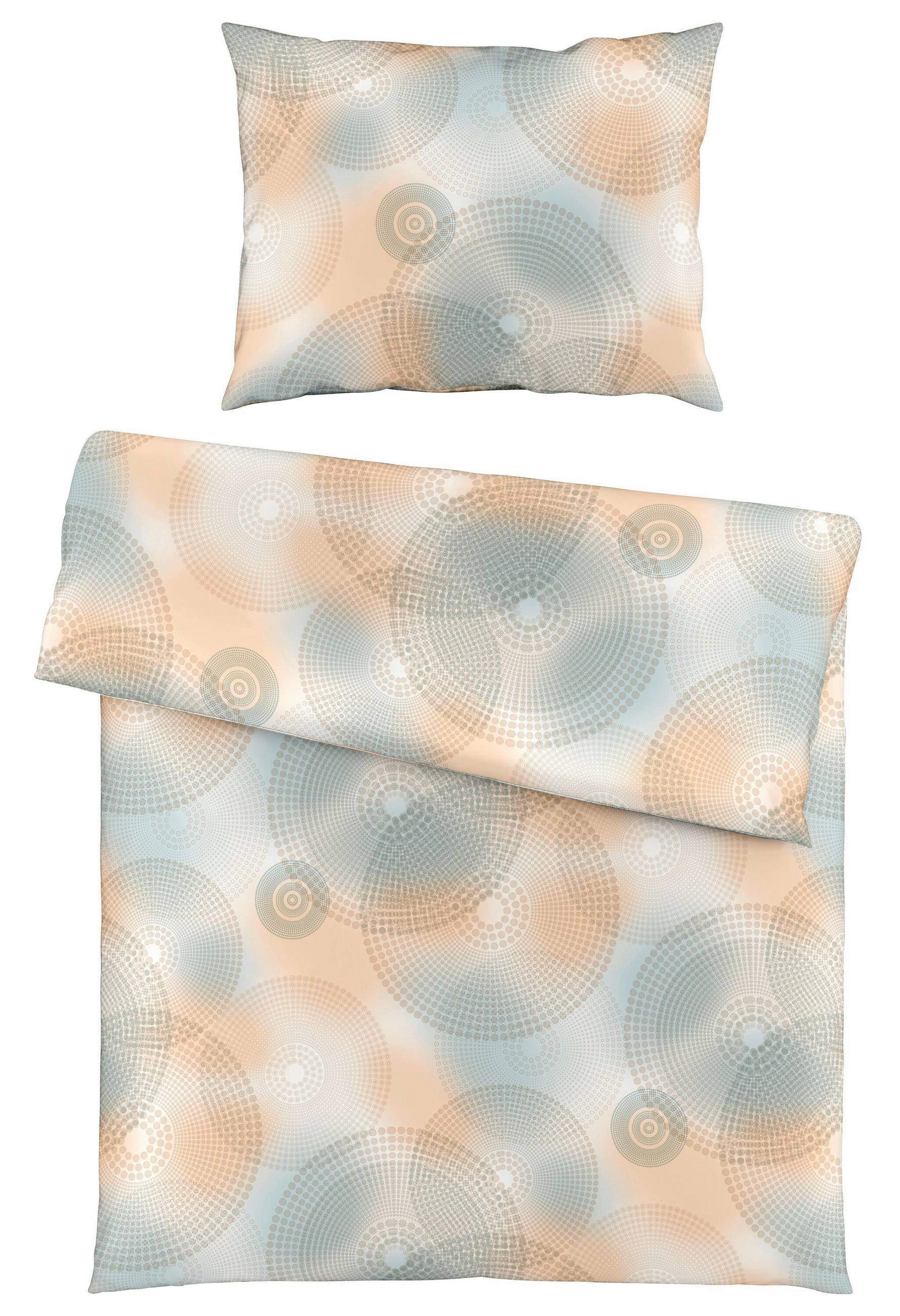 POSTELJNINA 140/200 cm mako saten bež, pastelno modra, marelica  - pastelno modra/marelica, Konvencionalno, tekstil (140/200cm) - Fleuresse