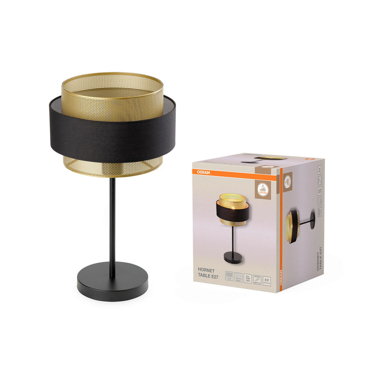 TISCHLEUCHTE 25/44 cm   - Goldfarben/Schwarz, KONVENTIONELL, Textil/Metall (25/44cm) - Osram