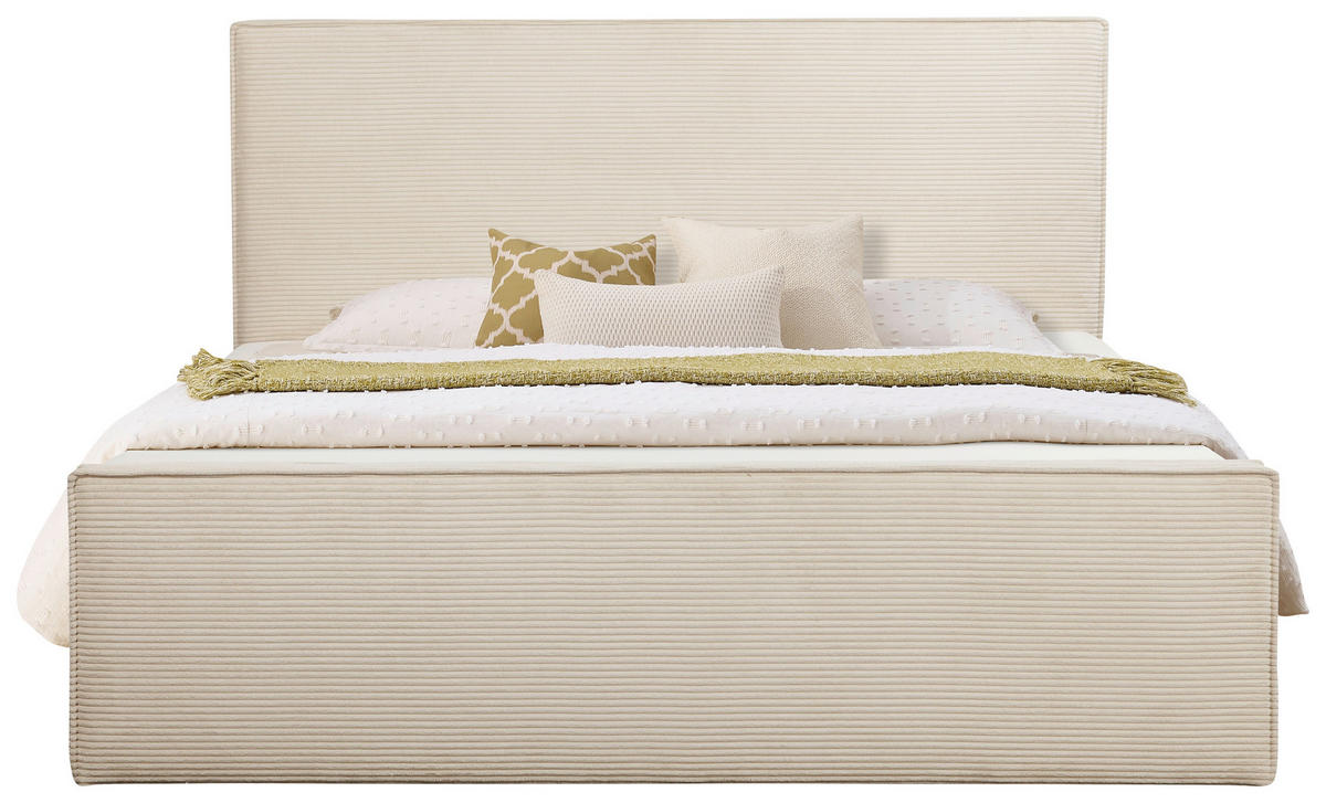 BOXBETT 180/200 cm,  in Beige, gepolstertes Kopfteil, Bettkasten, Topper, Matratzen, H3 + H3 = fest  - Beige/Schwarz, Basics, Kunststoff/Textil (180/200cm) - Chameo