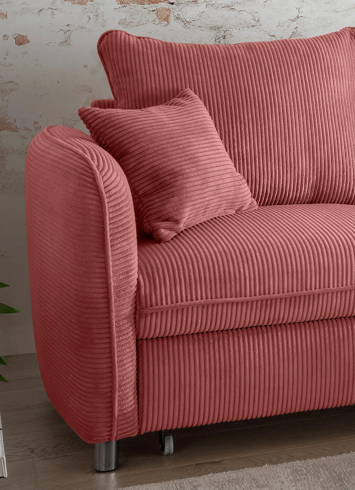 ECKSCHLAFSOFA in Cord Koralle  - Chromfarben/Koralle, Modern, Textil/Metall (254/160cm) - Livetastic