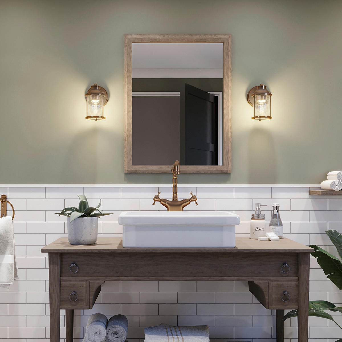 BADEZIMMER-WANDLEUCHTE - Messingfarben, Konventionell, Glas/Metall (20,6/12,7/16,9cm) - Elstead Lighting
