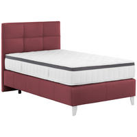 BOXSPRINGBETT 140/200 cm,  in Bordeaux, Matratze, Topper, H2 = mittel  - Chromfarben/Bordeaux, KONVENTIONELL, Leder/Textil (140/200cm) - Novel