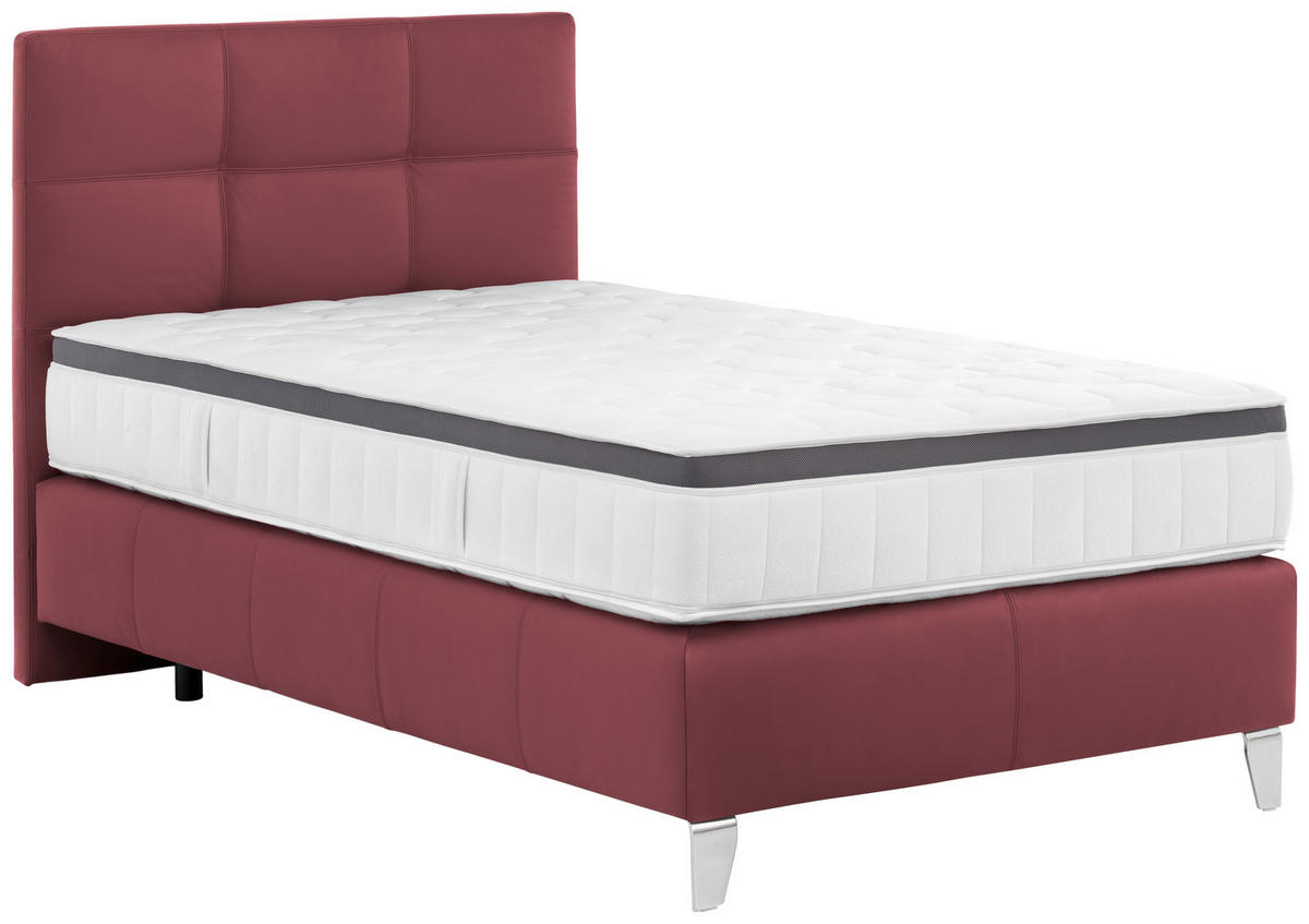 BOXSPRINGBETT 140/200 cm,  in Bordeaux, Matratze, Topper, H2 = mittel  - Chromfarben/Bordeaux, KONVENTIONELL, Leder/Textil (140/200cm) - Novel