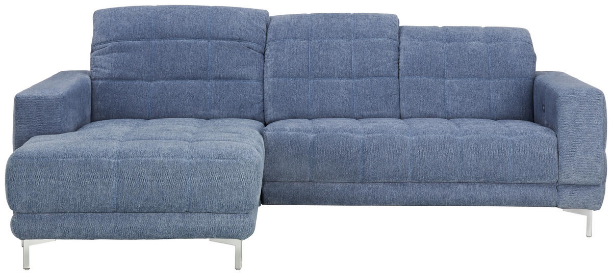 ECKSOFA in Webstoff Blau  187/260 cm  - Chromfarben/Blau, Design, Textil/Metall (187/260cm) - Xora