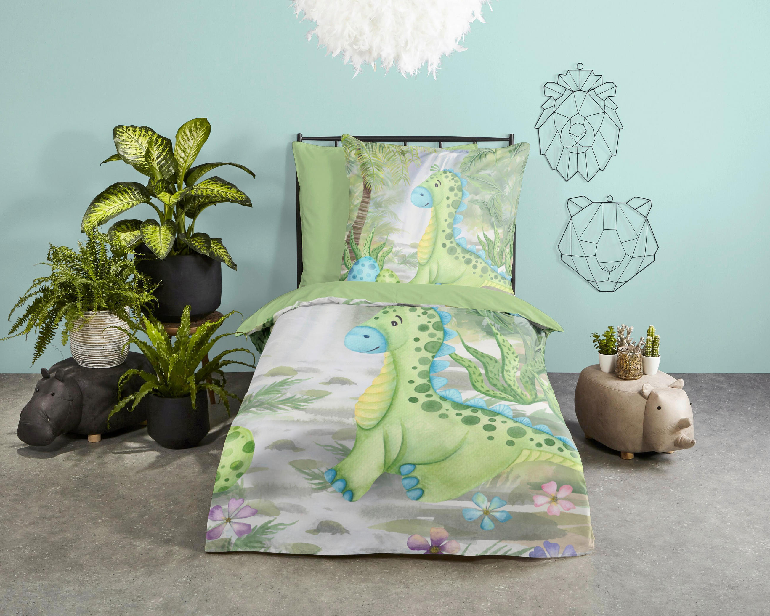 JUGENDBETTWÄSCHE Dani Renforcé 135/200 cm  - Grün, Design, Textil (135/200cm)