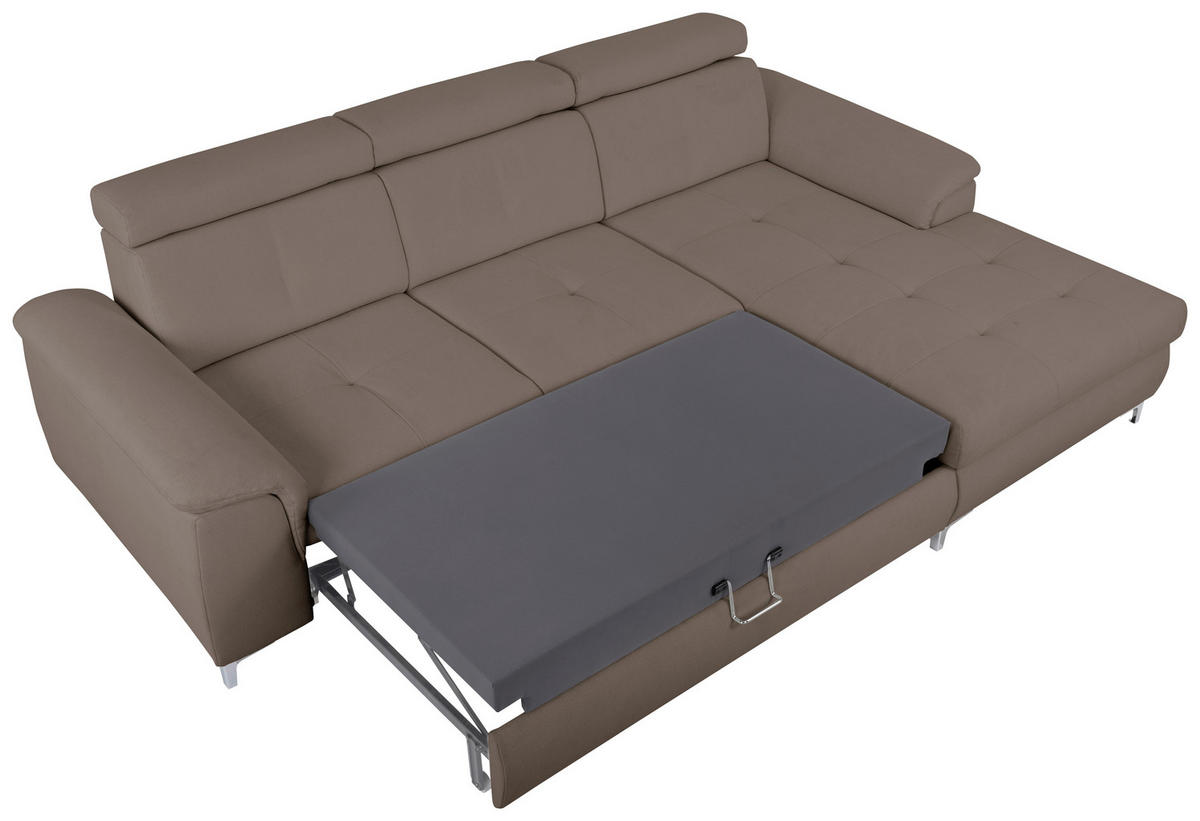 ECKSOFA in Flachgewebe Taupe  - Taupe/Chromfarben, Konventionell, Textil/Metall (268/175cm) - Carryhome