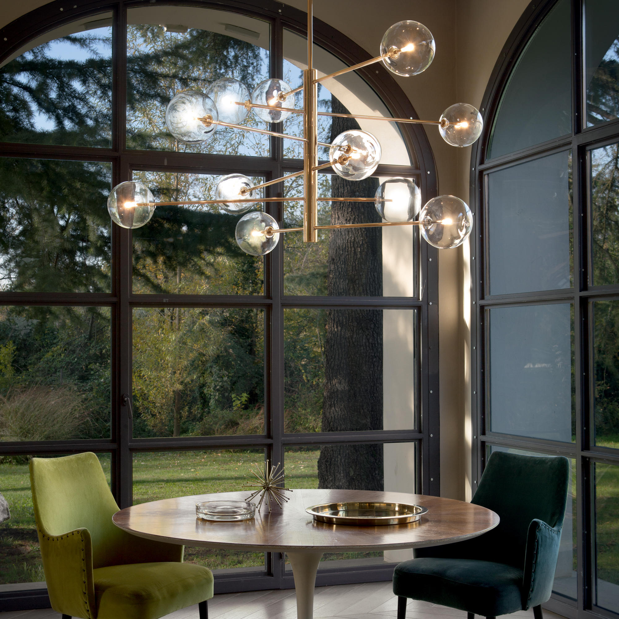 HÄNGELEUCHTE 124/90,5 cm  - Messingfarben, Design, Glas/Metall (124/90,5cm) - Ideal Lux