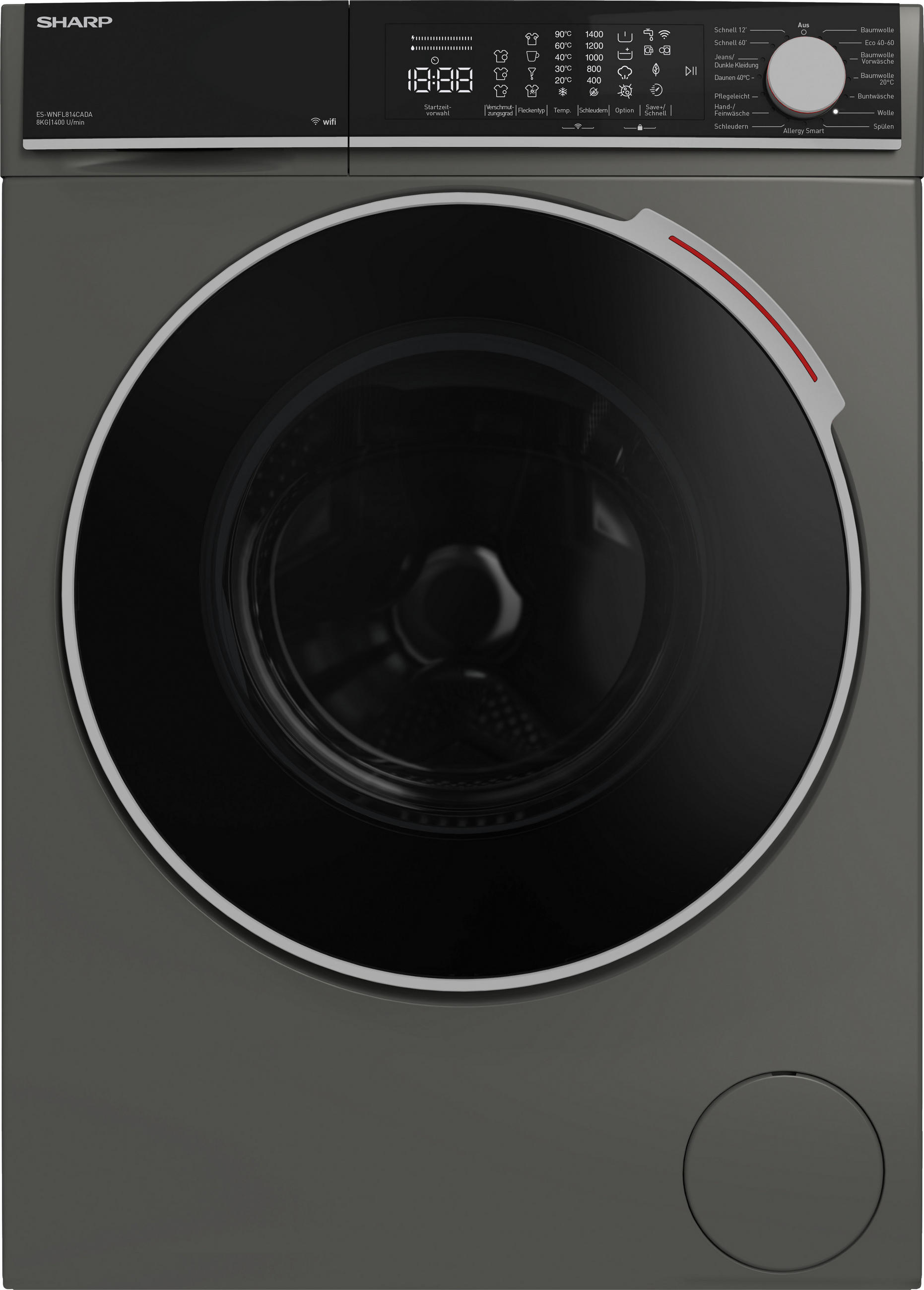 WASCHMASCHINE ES-WNFL814CADA-DE   - Grau, Basics, Glas/Kunststoff (55,7/84.5/59,7cm) - Sharp