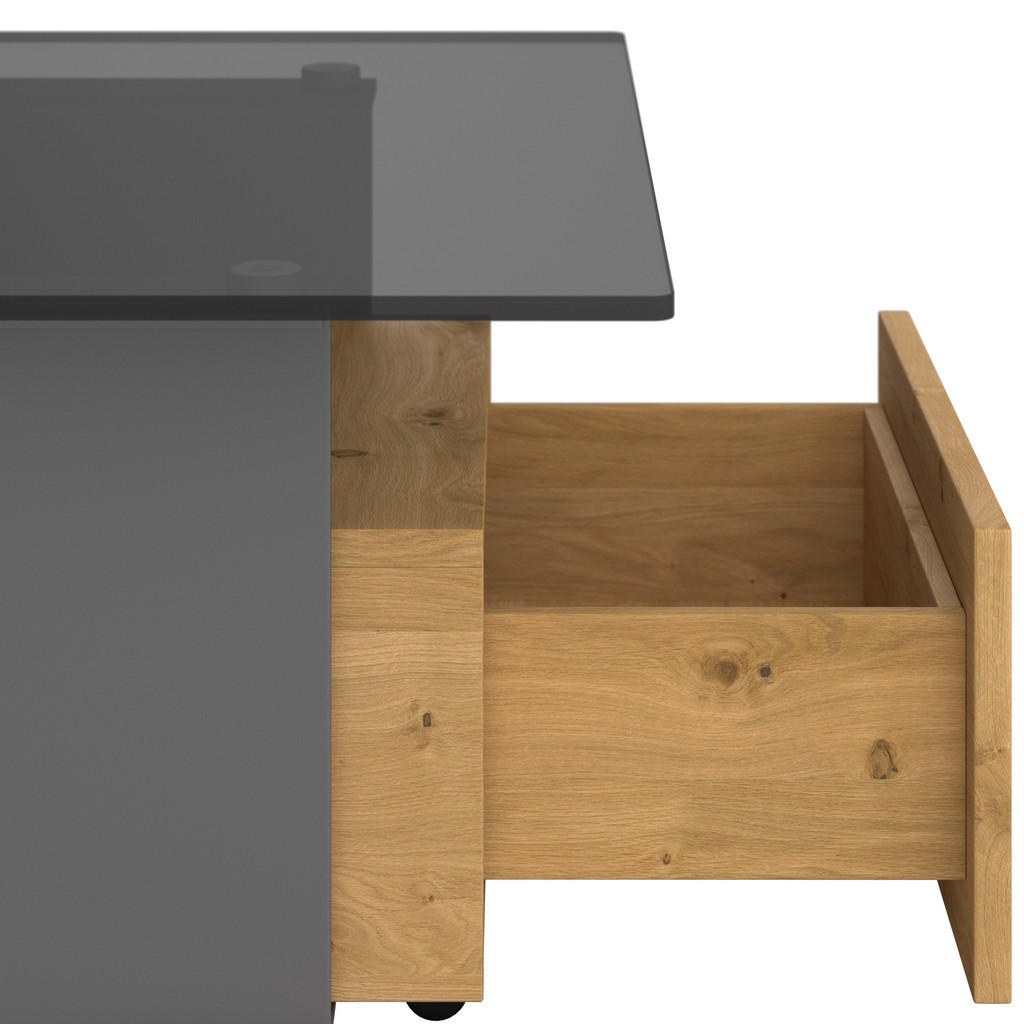 Thumbnail - Voglauer Couchtisch, Anthrazit, Grau, Eiche, Holz, Metall, Glas, Wildeiche, furniert, massiv, 1 Schubladen, quadratisch,...