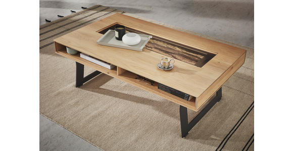 COUCHTISCH Kerneiche vollmassiv ESG 125/75/43 cm rechteckig Anthrazit, Eichefarben - Eichefarben/Anthrazit, Natur, Glas/Holz (125/75/43cm) - Valnatura
