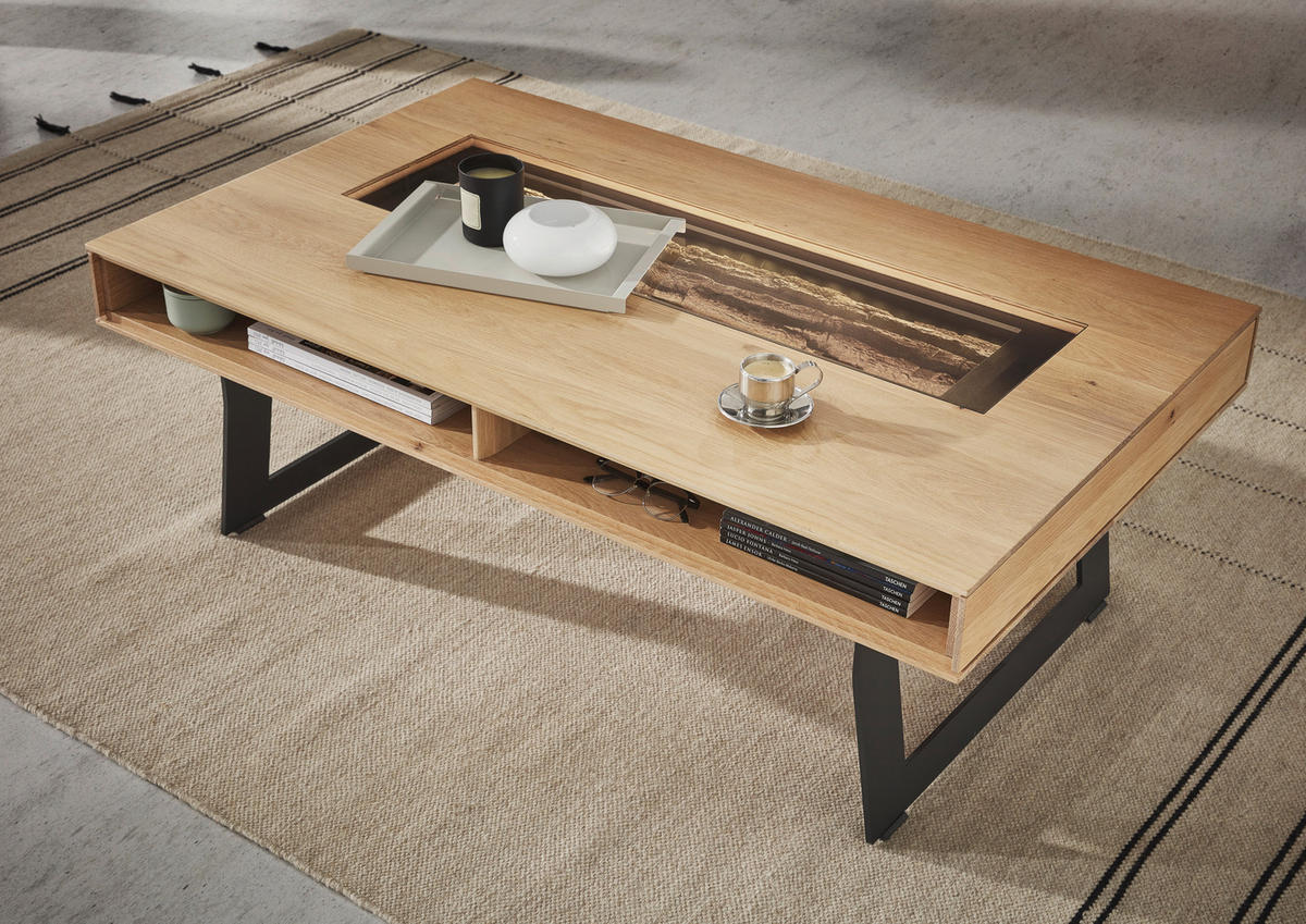 COUCHTISCH in Holz, Metall, Glas 125/75/43 cm  - Eichefarben/Anthrazit, Natur, Glas/Holz (125/75/43cm) - Valnatura