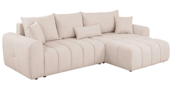 ECKSOFA in Velours Creme - Creme/Schwarz, KONVENTIONELL, Kunststoff/Textil (298/168cm) - Carryhome