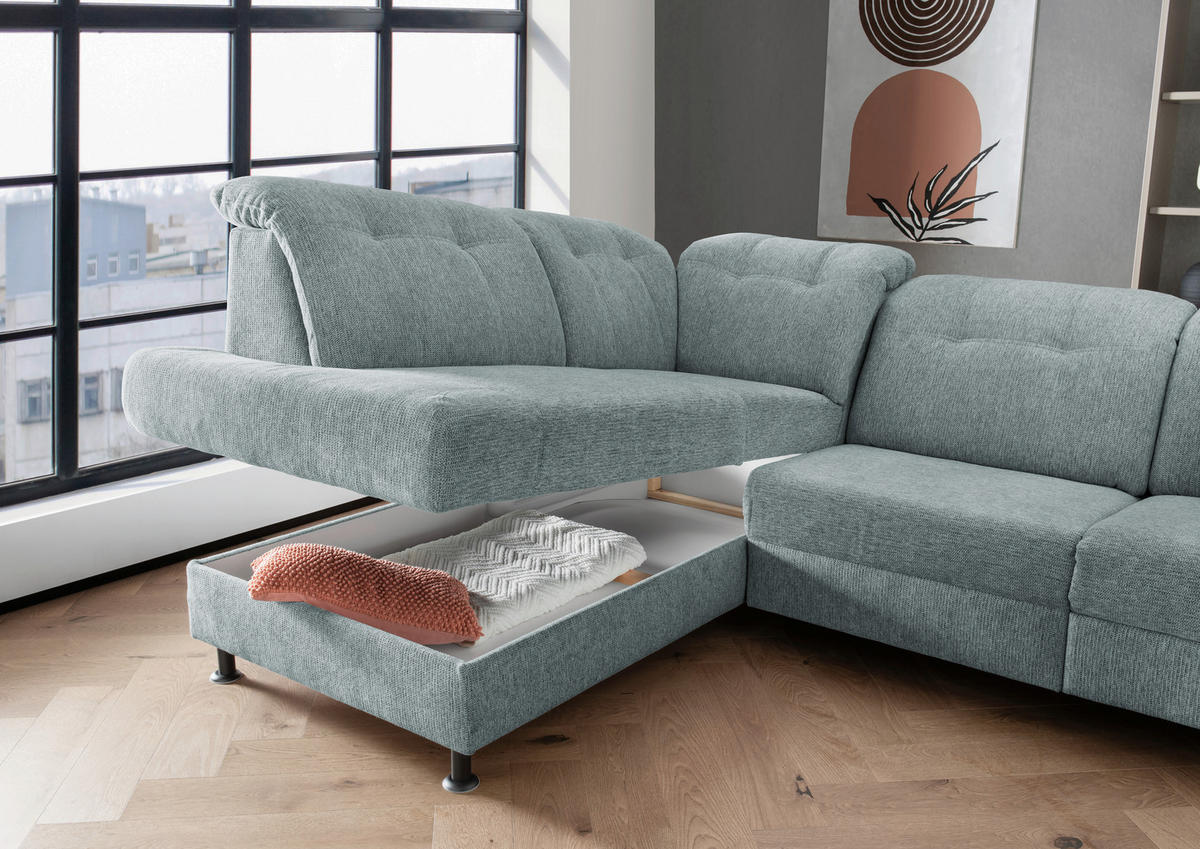ECKSOFA in Chenille Blau  - Blau/Schwarz, Modern, Textil/Metall (198/270cm) - Livetastic