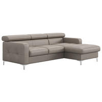ECKSOFA 227/168 cm  in Echtleder Grau Bettkasten, Schlaffunktion, Kopfteilverstellung, Kopfstütze  227/168 cm  - Chromfarben/Grau, Design, Leder/Metall (227/168cm) - Livetastic