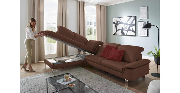 ECKSOFA in Echtleder Braun  - Edelstahlfarben/Braun, Design, Leder/Metall (233/309cm) - Dieter Knoll