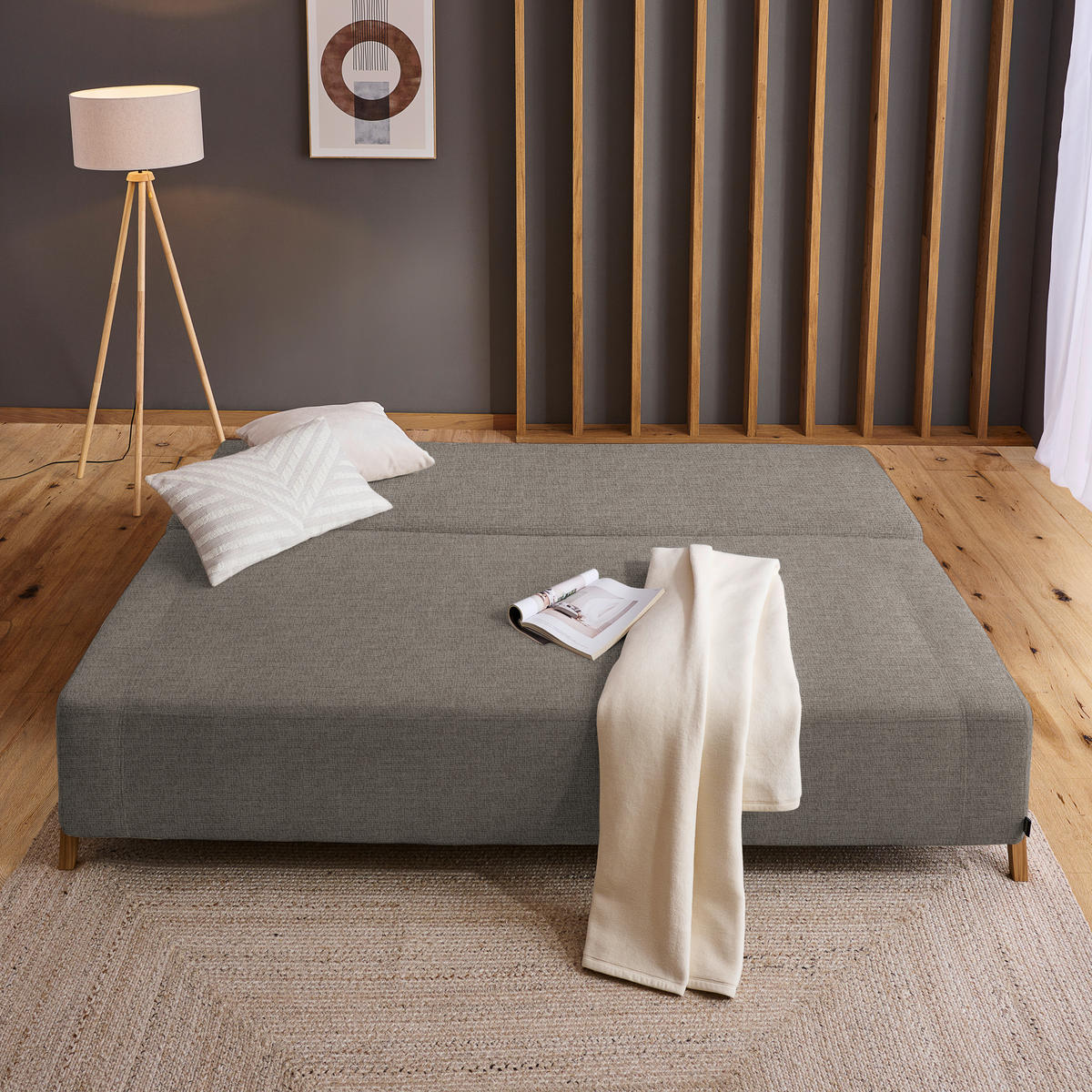 SCHLAFSOFA  mit Stoffauswahl, Liegefunktion, Schlafen auf Sitzhöhe Chenille Taupe  - Taupe/Naturfarben, Design, Holz/Textil (211/88/102cm) - Niels Andersson