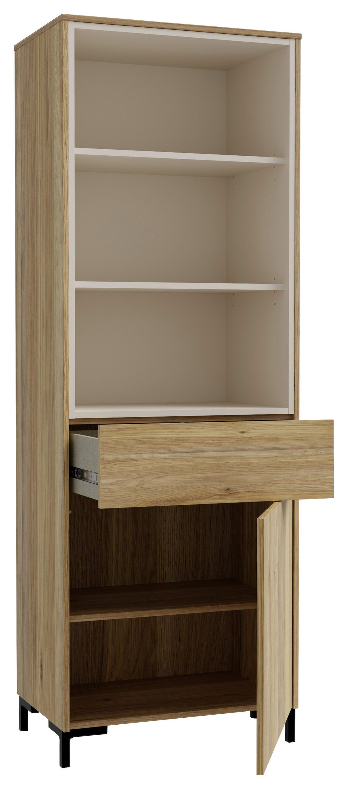 VITRINA, naravne barve, peščene barve - črna/naravne barve, Moderno, umetna masa/leseni material (63,4/180,7/41,5cm) - Hom`in