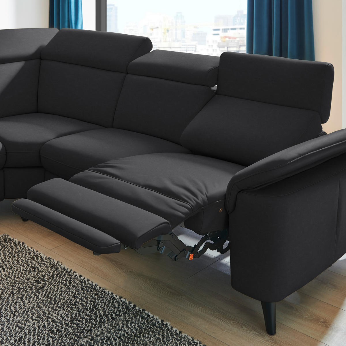 ECKSOFA in Echtleder Schwarz  - Schwarz, Design, Leder/Metall (239/285cm) - Cantus