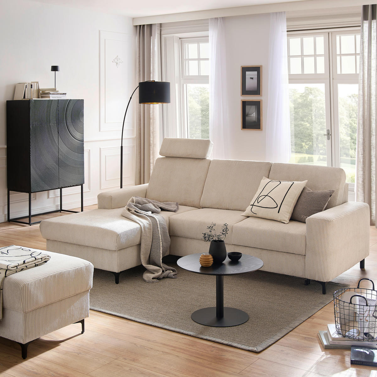 ECKSOFA in Cord Weiss, Perlmutt  - Weiss/Perlmutt, Konventionell, Textil/Metall (167/247cm) - Stylife