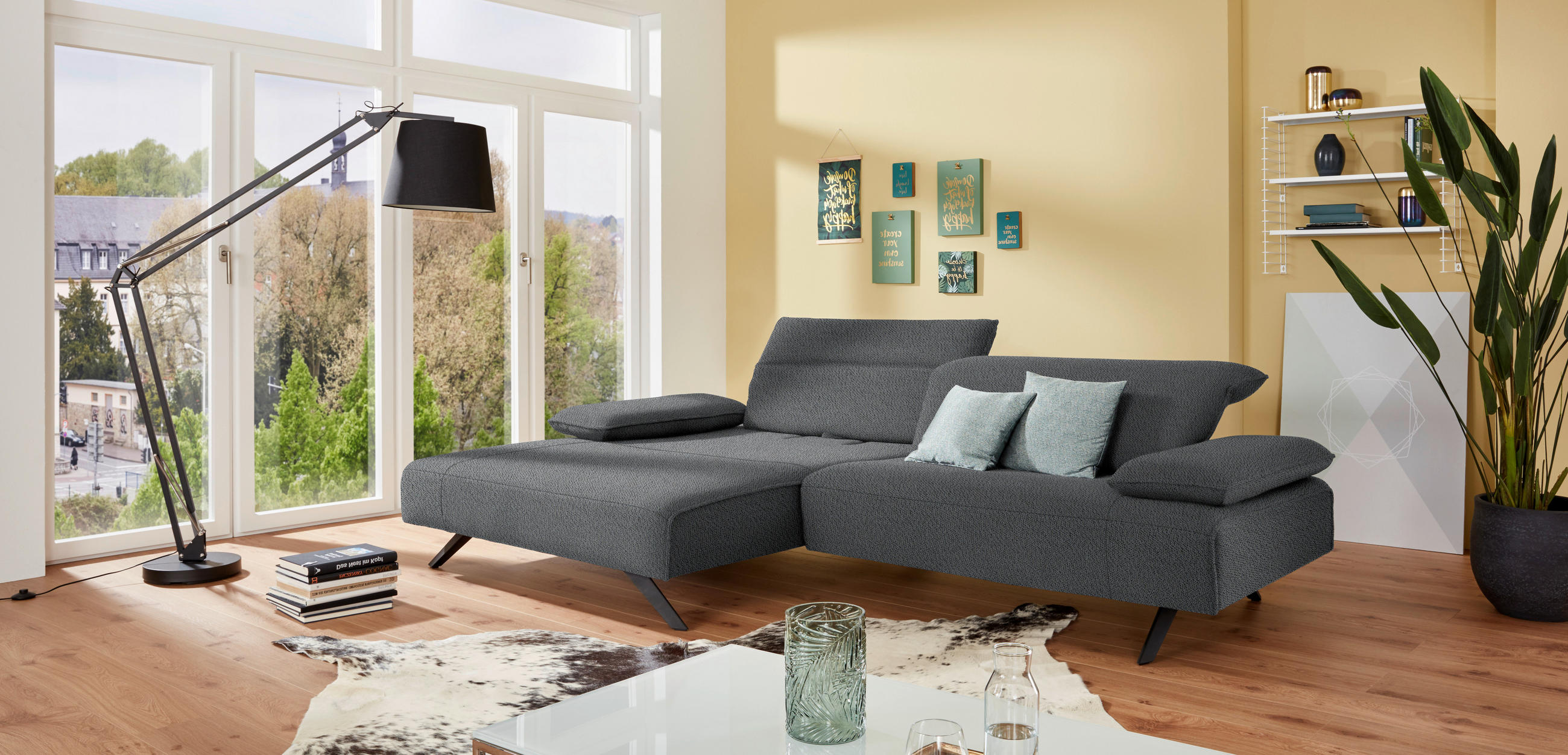ECKSOFA in Flachgewebe Grau  166/280 cm  - Anthrazit/Grau, Design, Textil/Metall (166/280cm) - Johann Jakob