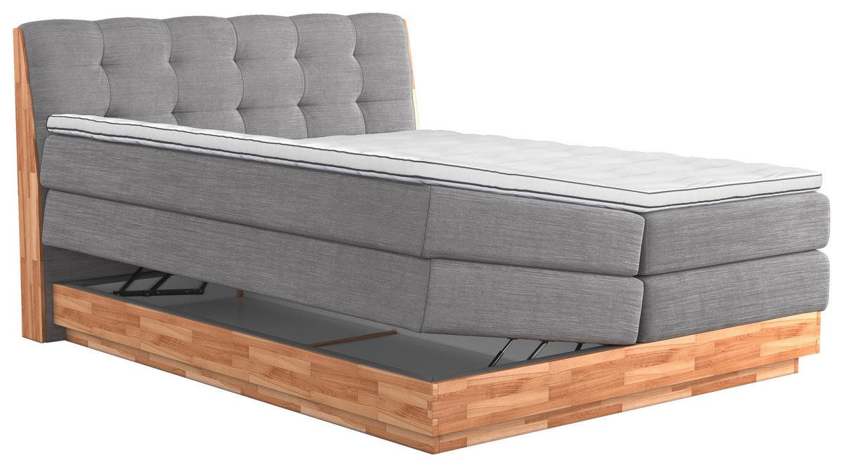 BOXSPRING-ÁGY 160/200 cm  világosszürke  - világosszürke/fekete, Natur, textil/fa (160/200cm)