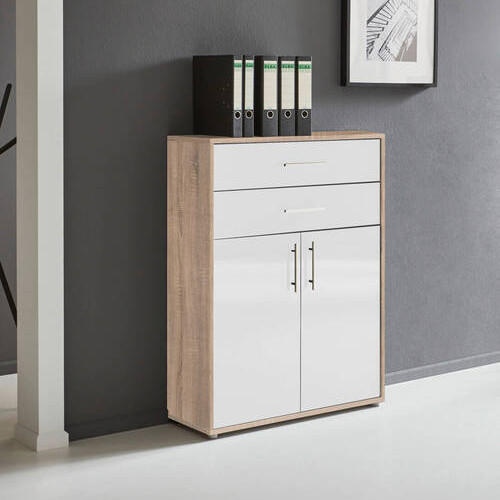 AKTENSCHRANK 84,5/114/33 cm  - Weiß Hochglanz/Sonoma Eiche, MODERN, Holzwerkstoff (84,5/114/33cm) - MID.YOU