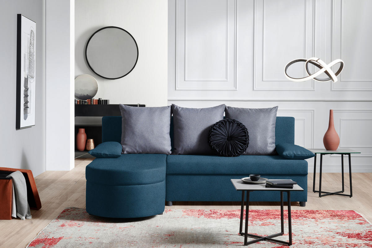 ECKSOFA Webstoff Dunkelblau, Dunkelgrau  - Dunkelgrau/Anthrazit, Trend, Textil (159/196cm) - Ti'me