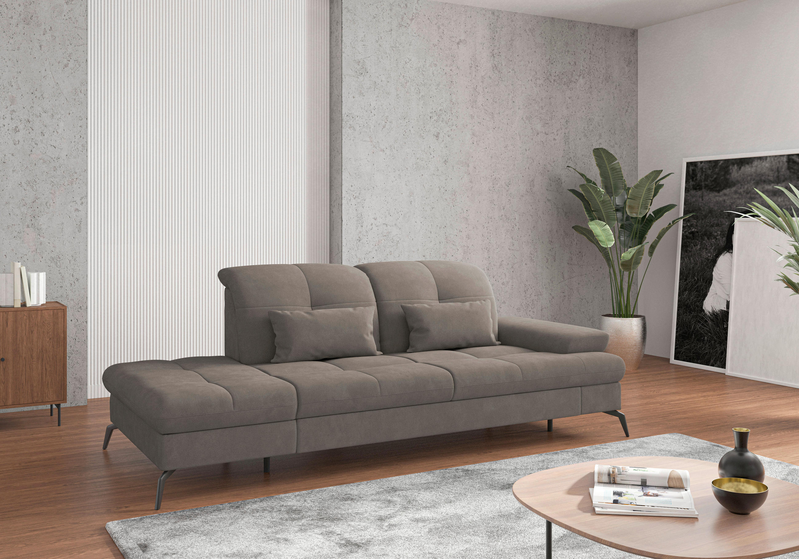 RÉCAMIERE Schlammfarben Flachgewebe  - Schlammfarben/Schwarz, KONVENTIONELL, Textil/Metall (231/90/122cm) - Sit & More