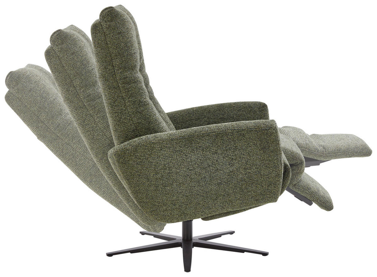 RELAXSESSEL Chenille Relaxfunktion, Kopfteilverstellung, Rücken echt    - Schwarz/Grün, KONVENTIONELL, Textil/Metall (78/111/86cm) - Valdera