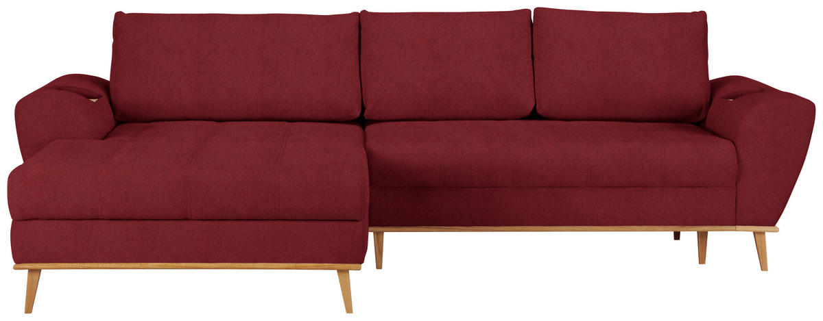 ECKSOFA Rot Webstoff  - Eichefarben/Rot, Design, Holz/Textil (175/282cm) - Carryhome