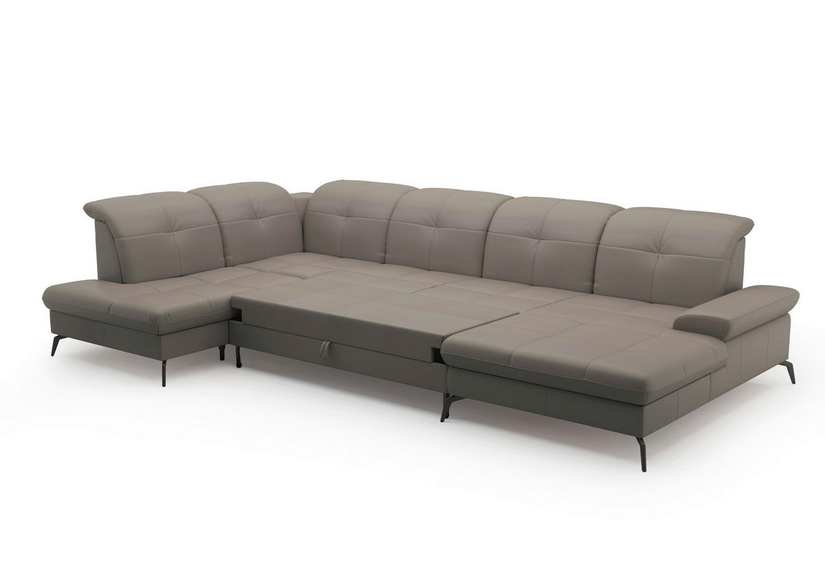 WOHNLANDSCHAFT Grau Echtleder  - Schwarz/Grau, KONVENTIONELL, Leder/Metall (231/357/185cm) - Sit & More