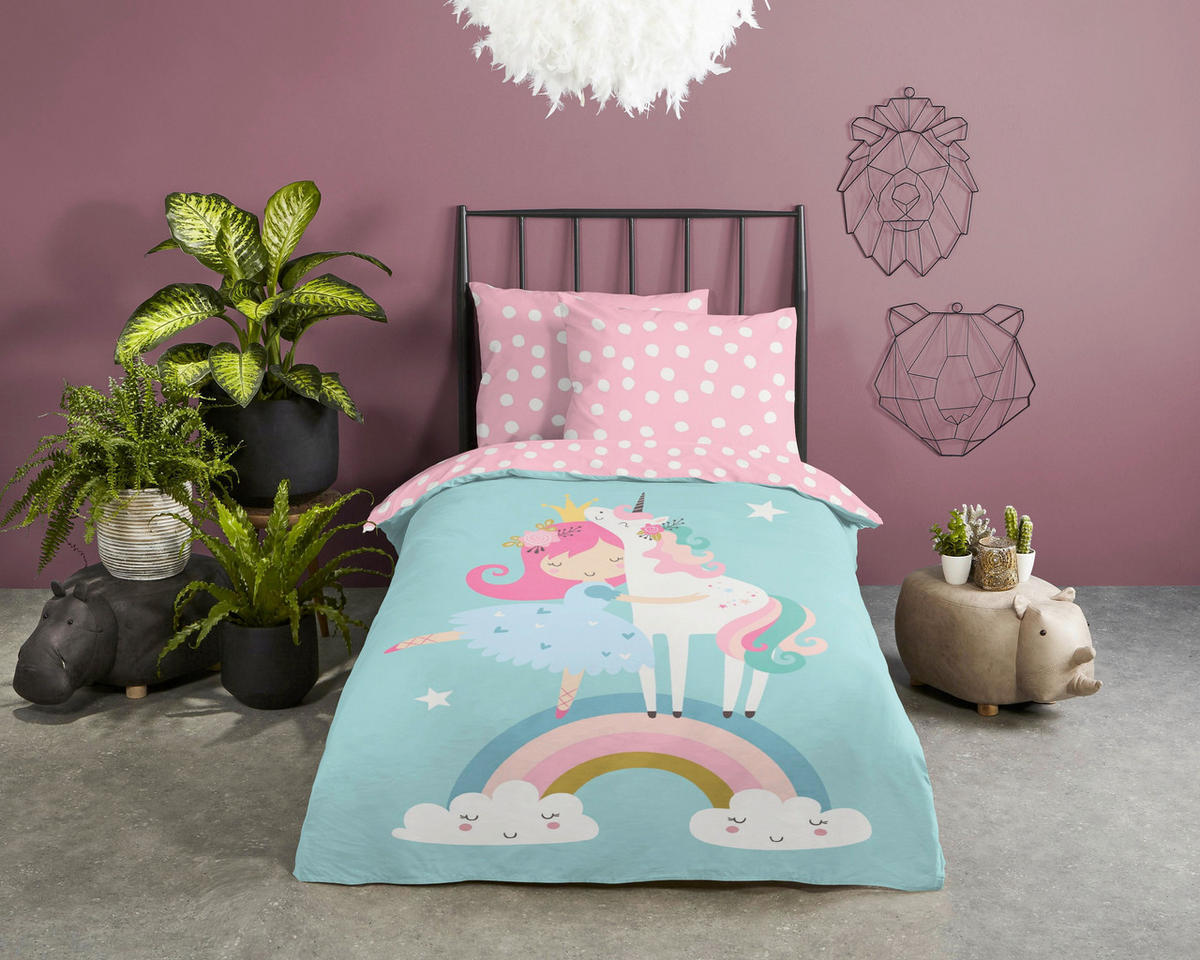 KINDERBETTWÄSCHE 140/200 cm  - Champagner/Pastellblau, Basics, Textil (140/200cm)