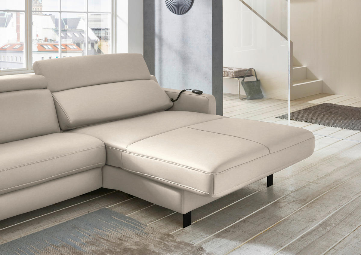 ECKSOFA Echtleder Greige  - Greige/Schwarz, Design, Leder/Metall (291/176cm) - Valdera