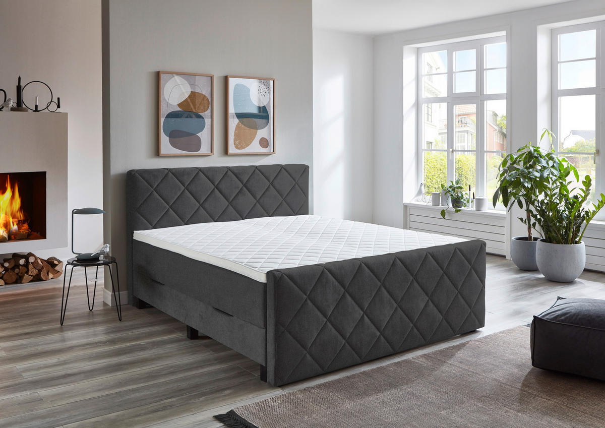 BOXSPRINGBETT 180/200 cm  in Schwarz  - Schwarz, Konventionell, Kunststoff/Textil (180/200cm) - home24